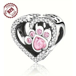 Silver Paw Print Heart Charm Bracelet Bead